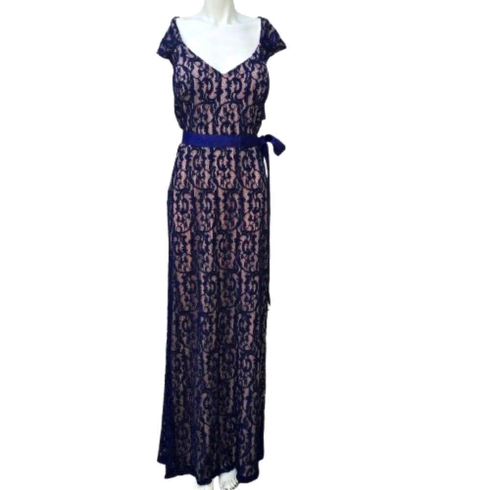 Elegant Lace Evening Dress  Navy and Cream Sz 3XL